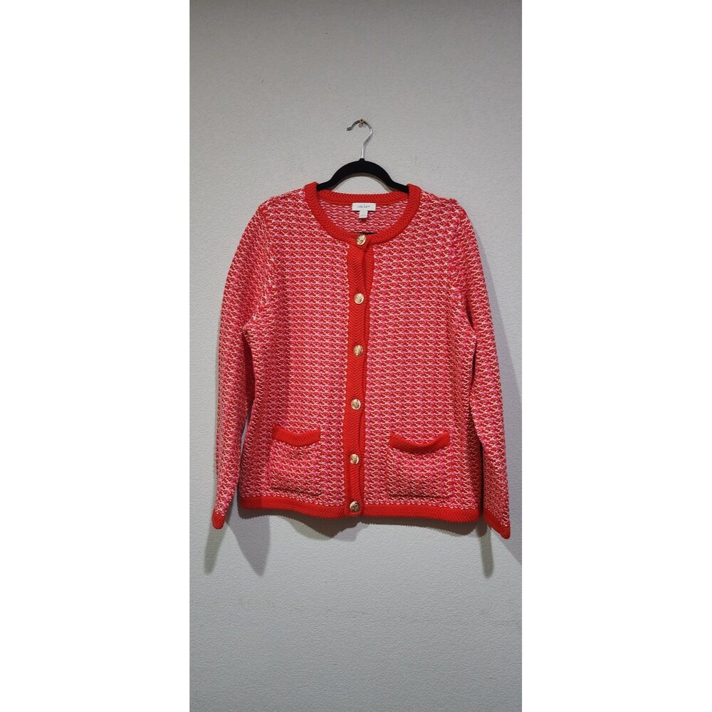 On 34th Women's Patterned Jacquard Button Up Cardigan Red Size 1X